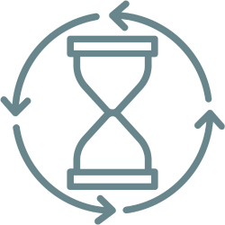 Eine Sanduht als Icon mit  einem Kreis aus Pfeilen darum als Sinnbild für Ladezeiten 